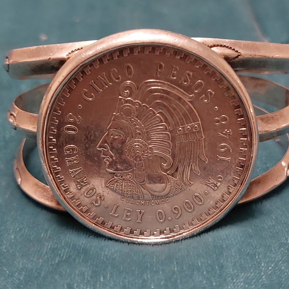 Vintage Mexico Peso Sterling Silver Cuff